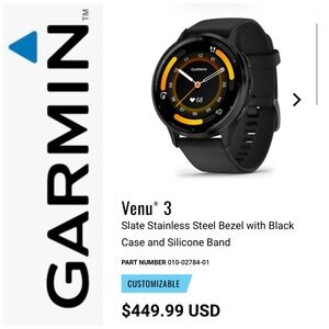 Garmin Venu 3 Slate and Black Smartwatch